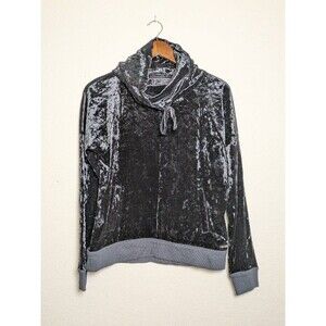 Betsey Johnson Black Crushed Velvet Hoodie Pullover Grunge Y2K Loungewear